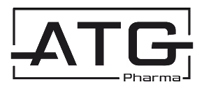 ATG Pharma company logo with stylized letters and horizontal lines.